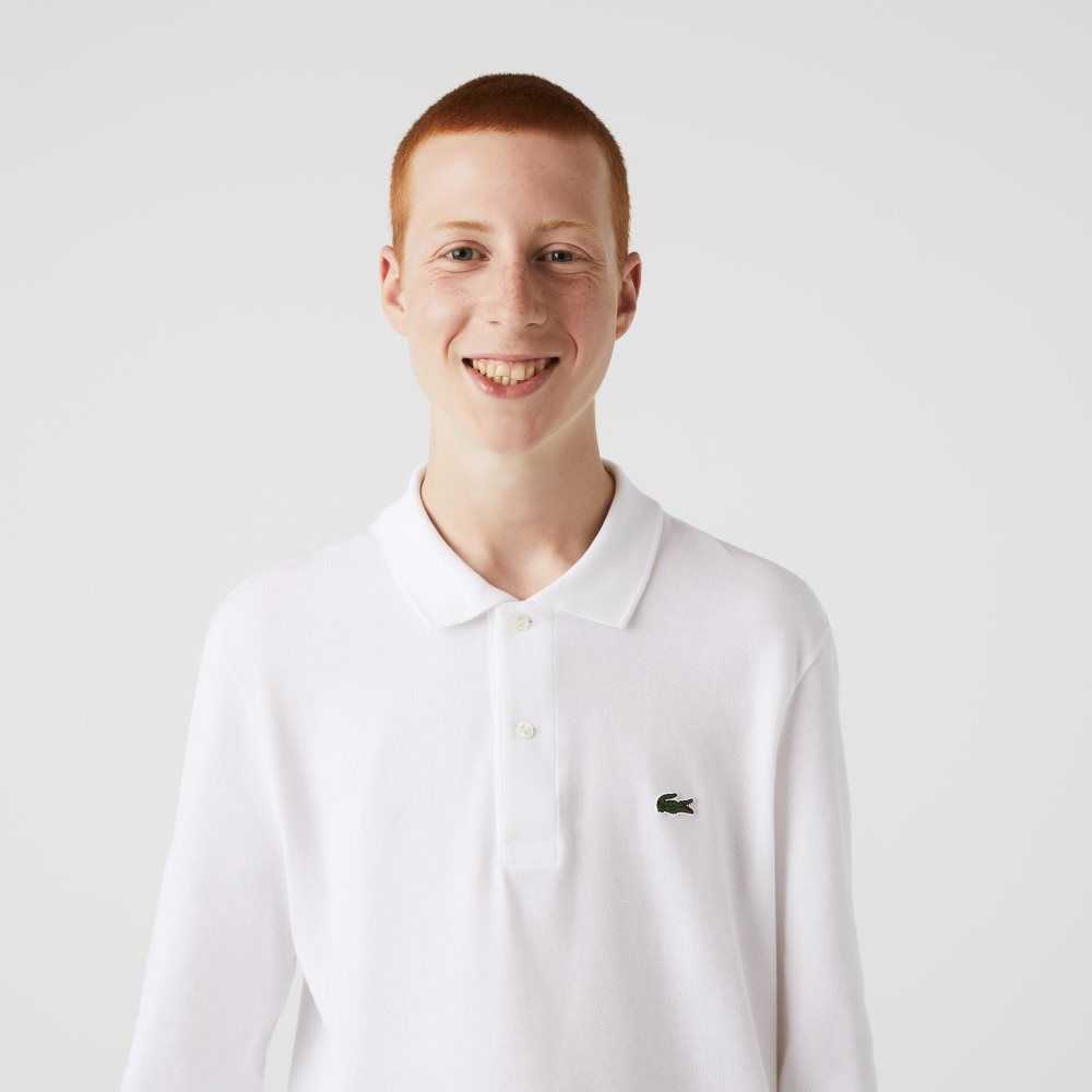 White Lacoste Original L.12.12 Long Sleeve Cotton Polo | JFPDIU-926