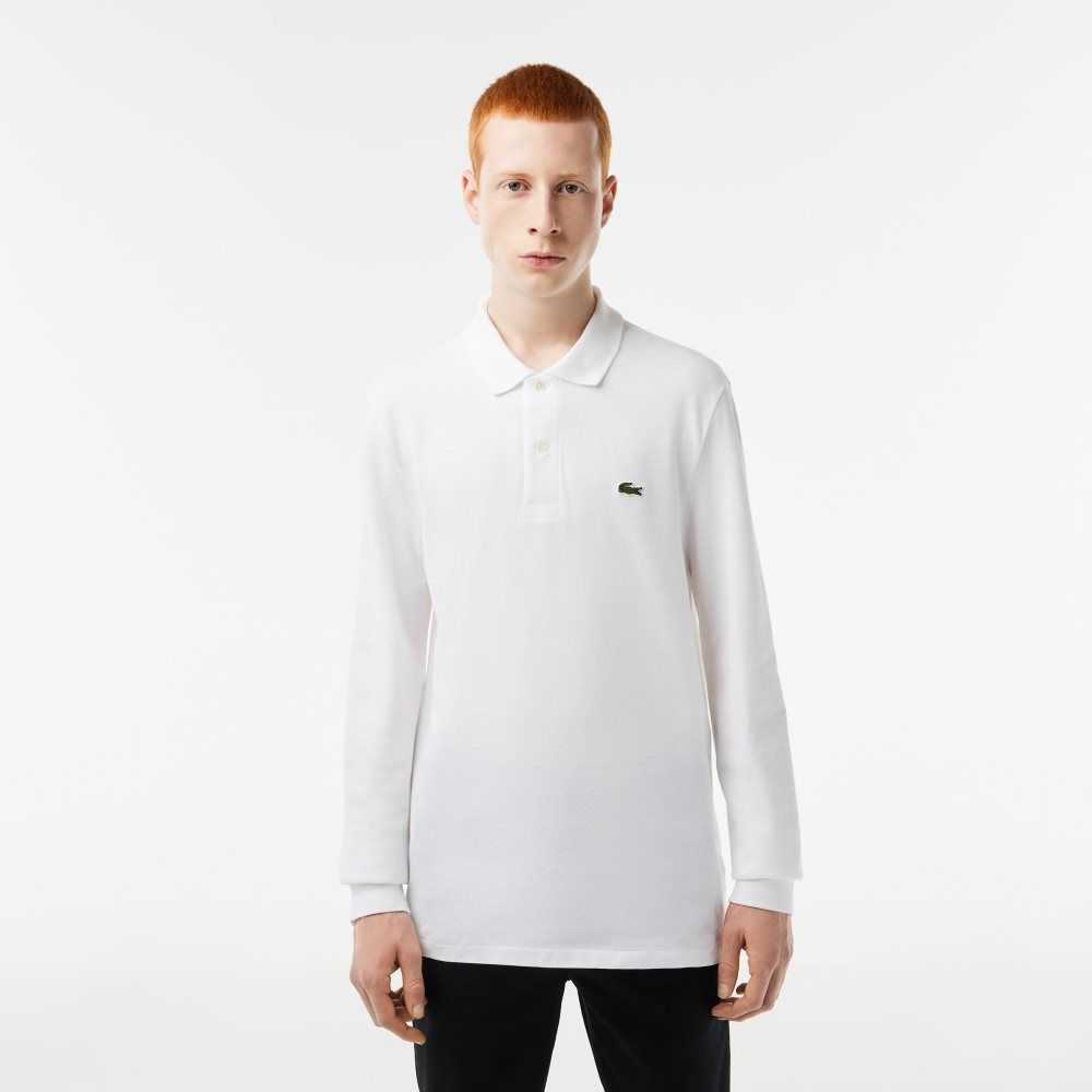 White Lacoste Original L.12.12 Long Sleeve Cotton Polo | JFPDIU-926