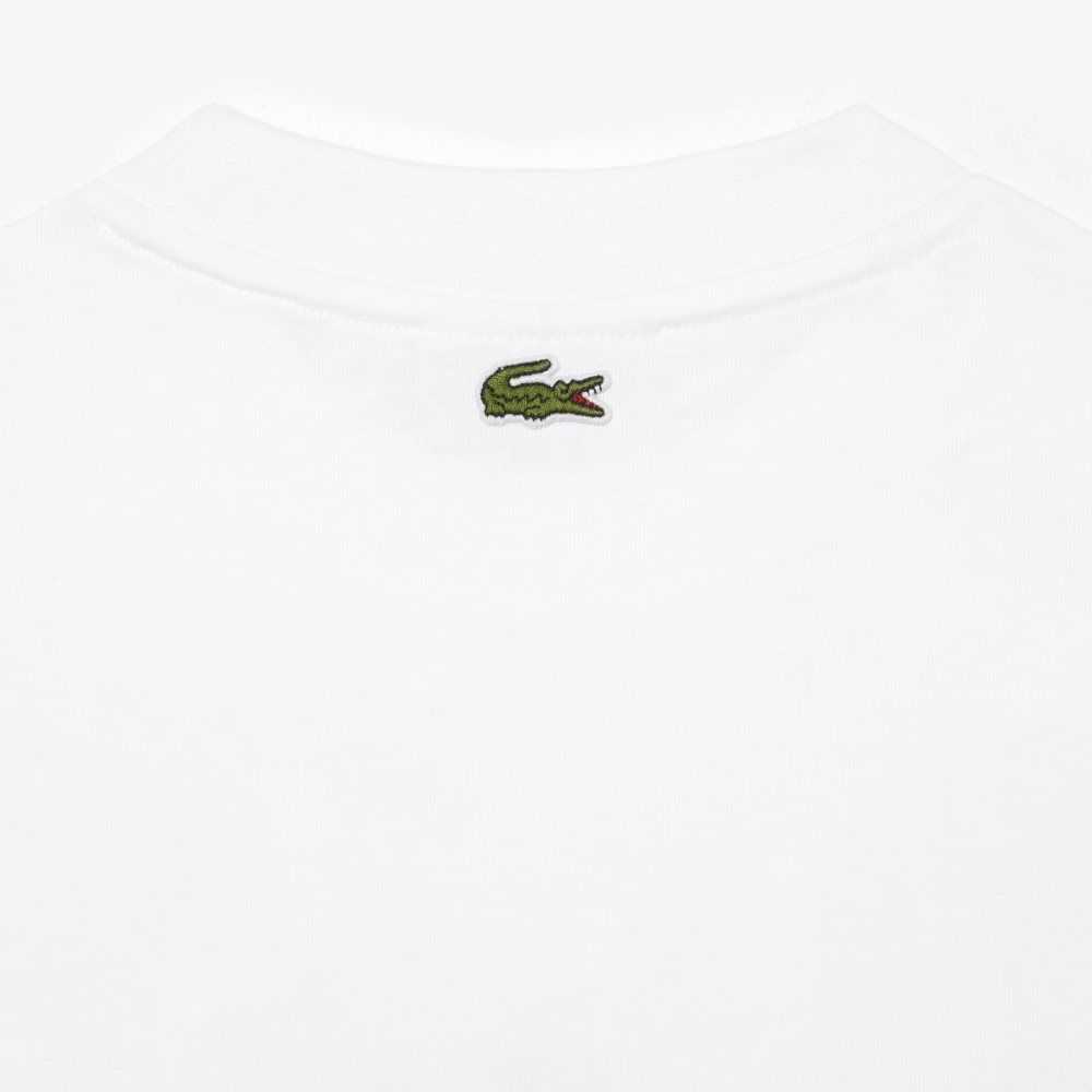 White Lacoste Oversized Net Print Jersey T-Shirt | CZPSYJ-671