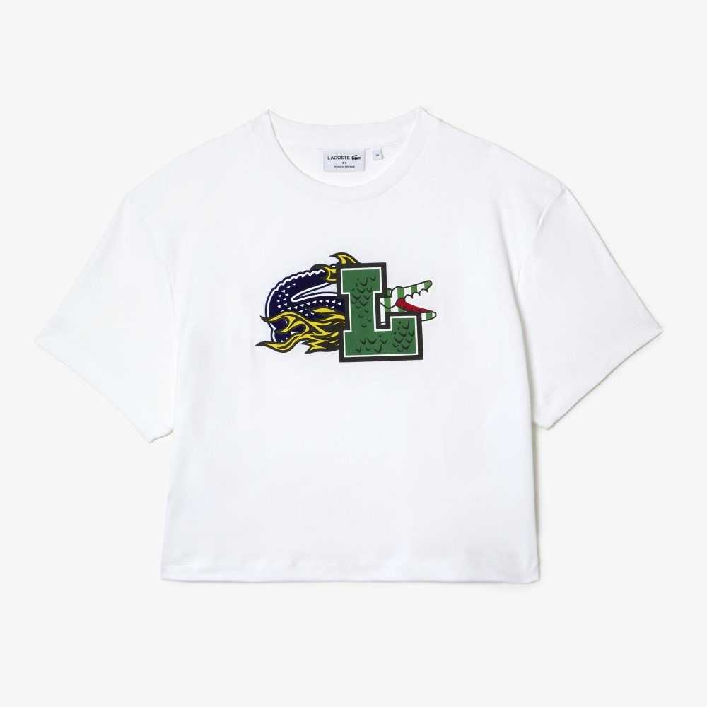 White Lacoste Oversized Organic Cotton T-Shirt | SKQUBD-857