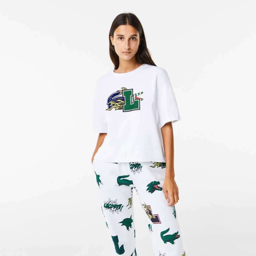 White Lacoste Oversized Organic Cotton T-Shirt | SKQUBD-857