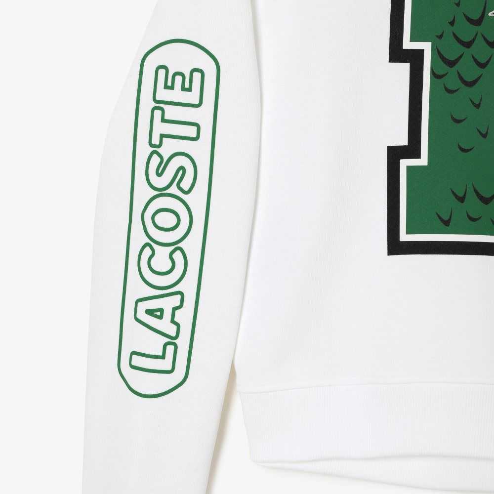 White Lacoste Oversized Print And Branded Sweatshirt | SZAGOT-426