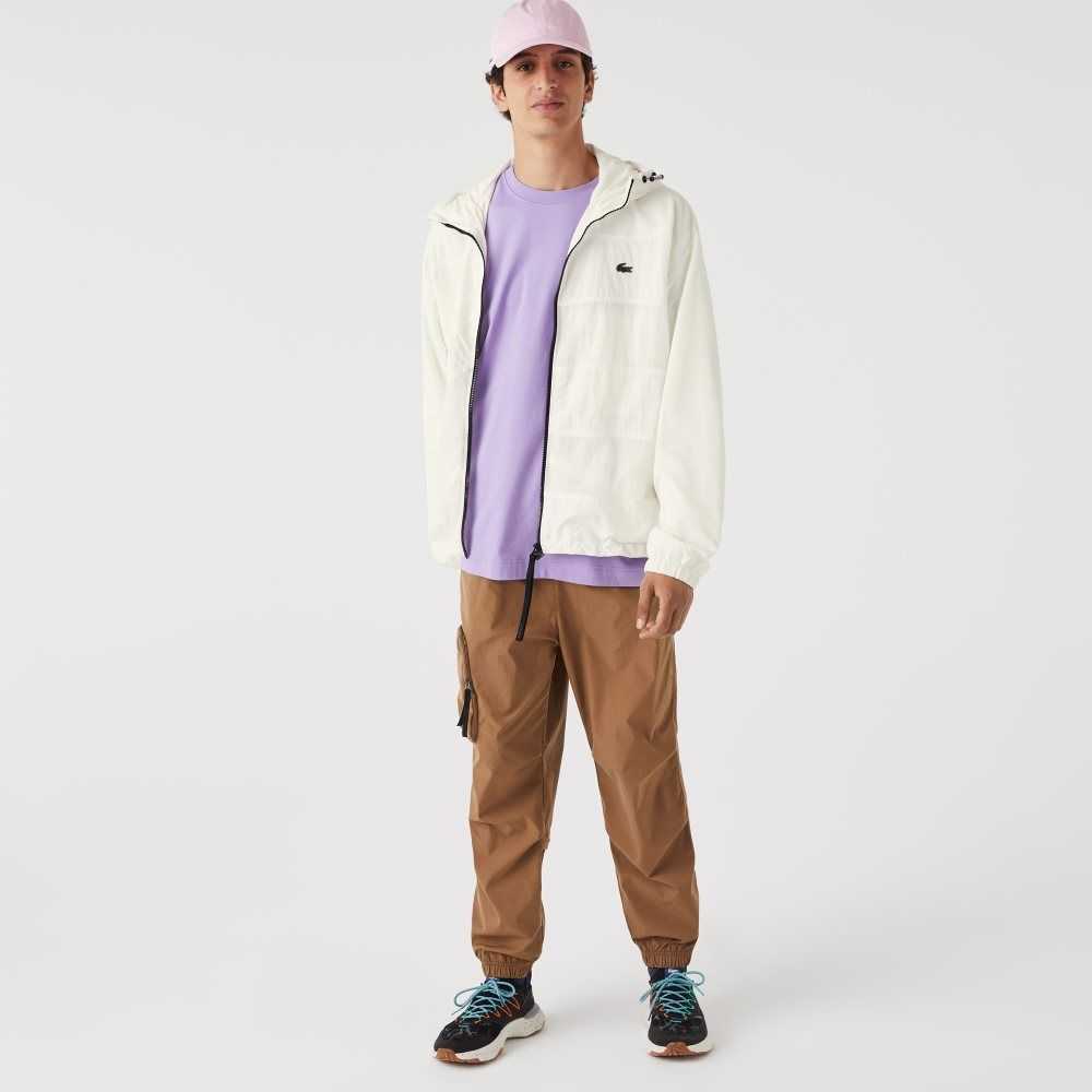 White Lacoste Patchwork Effect Jacket | OVYTFQ-354