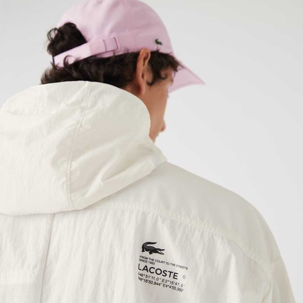 White Lacoste Patchwork Effect Jacket | OVYTFQ-354