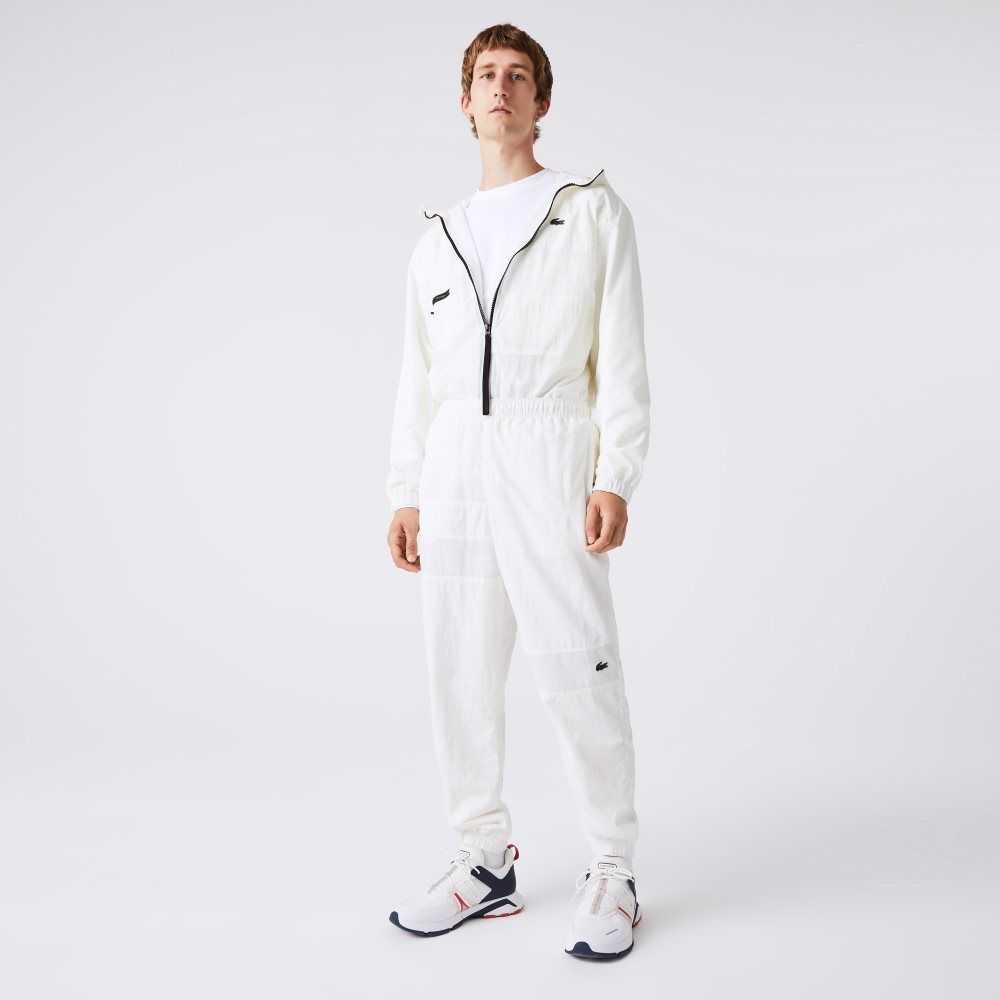 White Lacoste Patchwork Water-Repellent Trackpants | UFZQAC-437