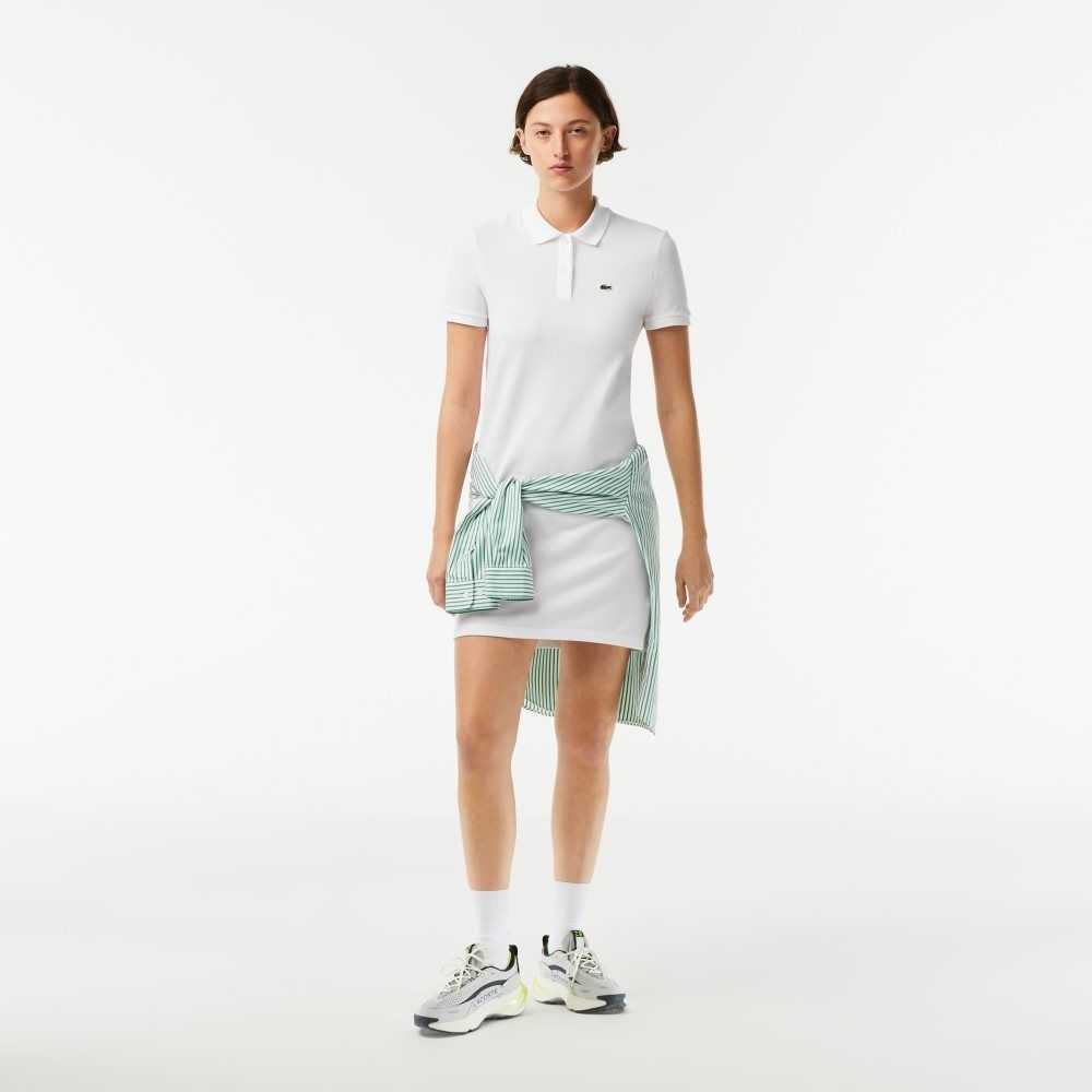 White Lacoste Pique Knit Polo Dress | FGZIDP-378