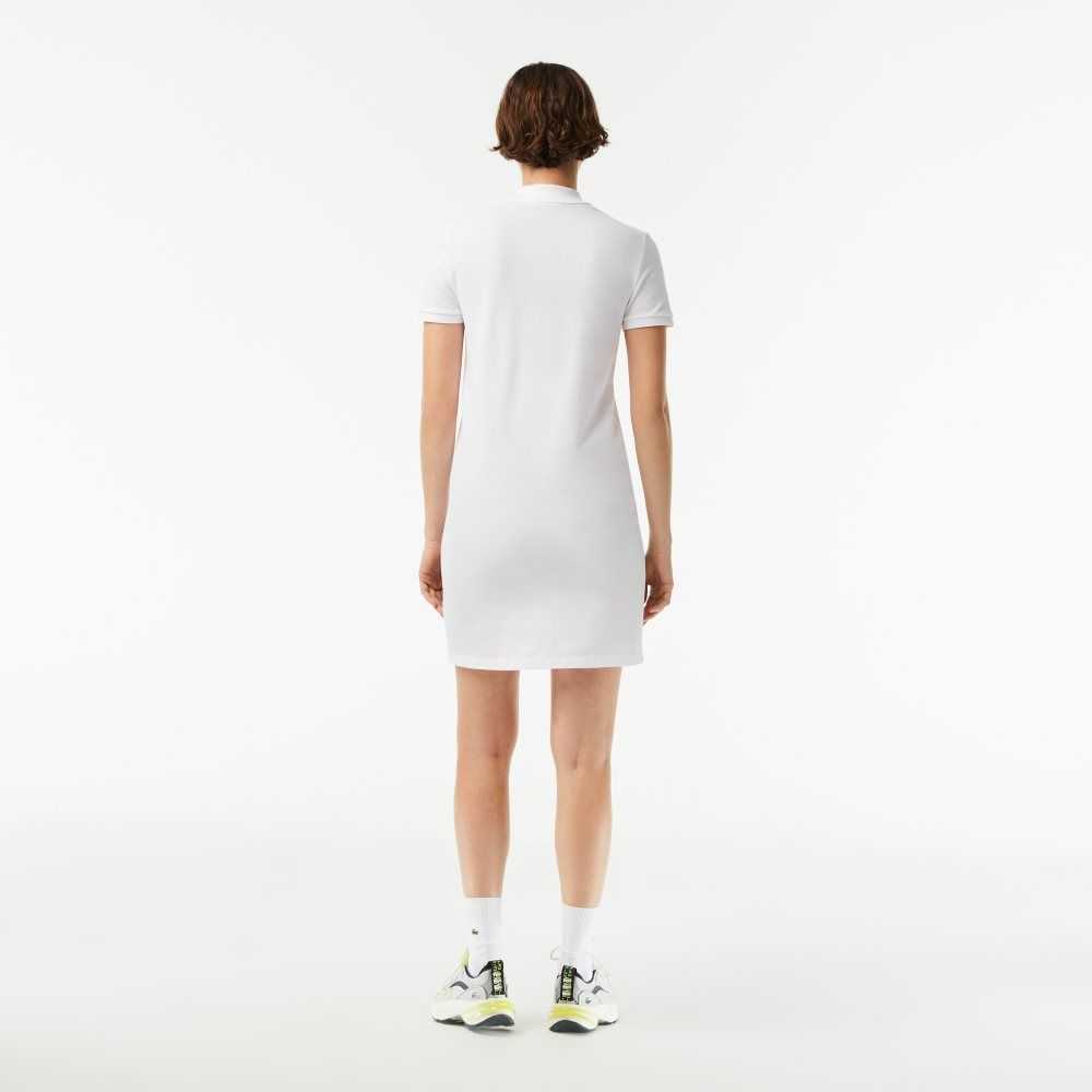 White Lacoste Pique Knit Polo Dress | FGZIDP-378