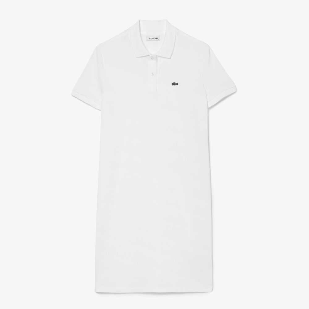 White Lacoste Pique Knit Polo Dress | FGZIDP-378