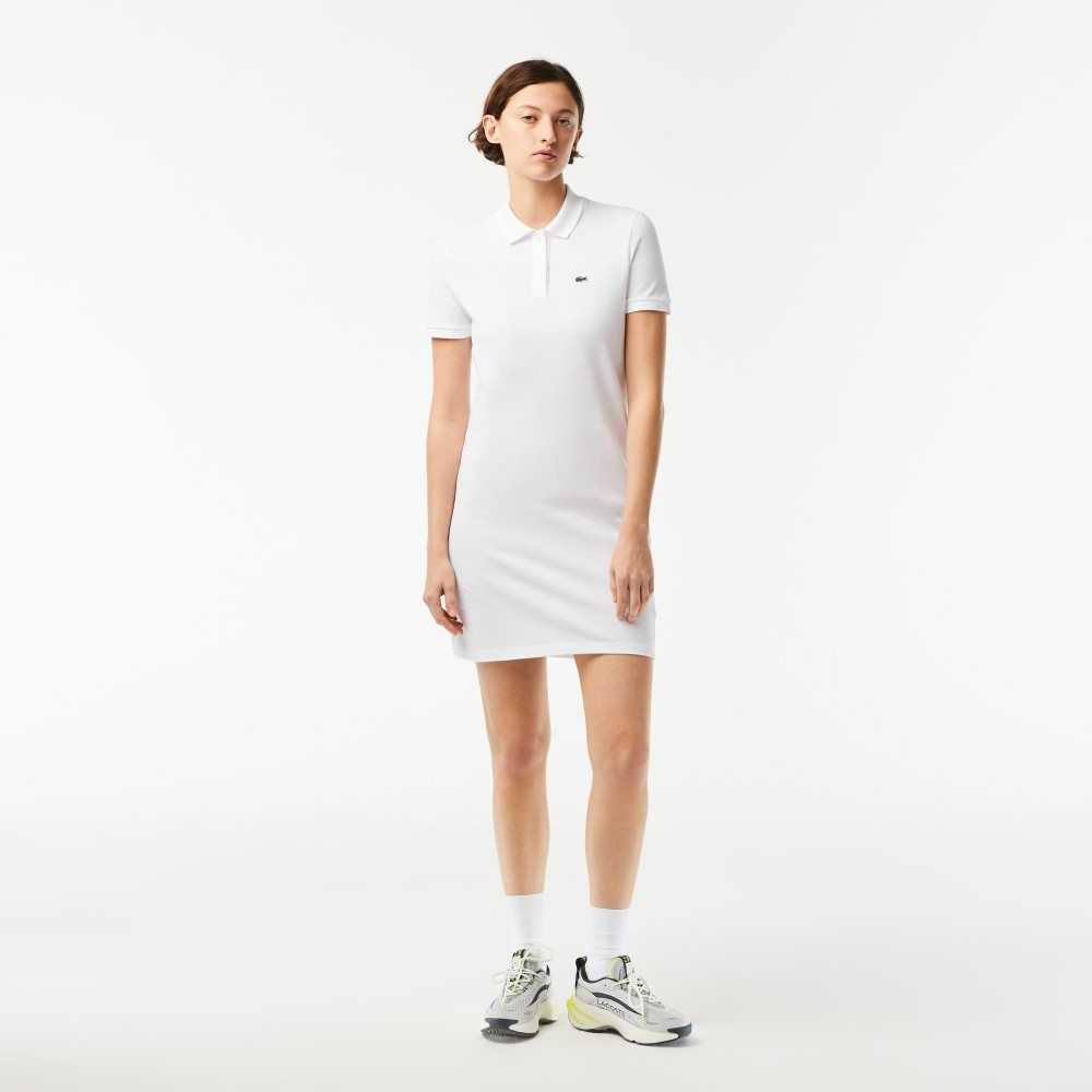 White Lacoste Pique Knit Polo Dress | FGZIDP-378