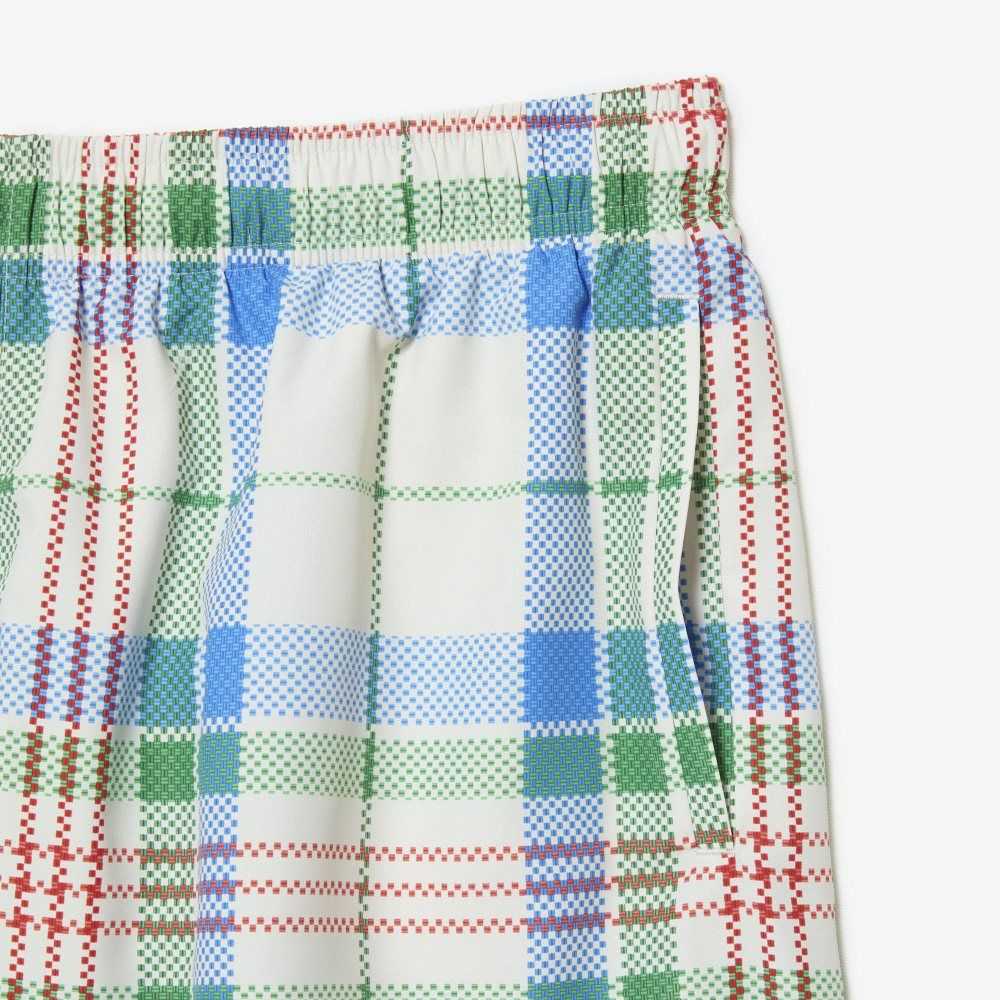 White Lacoste Quick-Dry Colored Check Swim Trunks | AHBUVJ-087