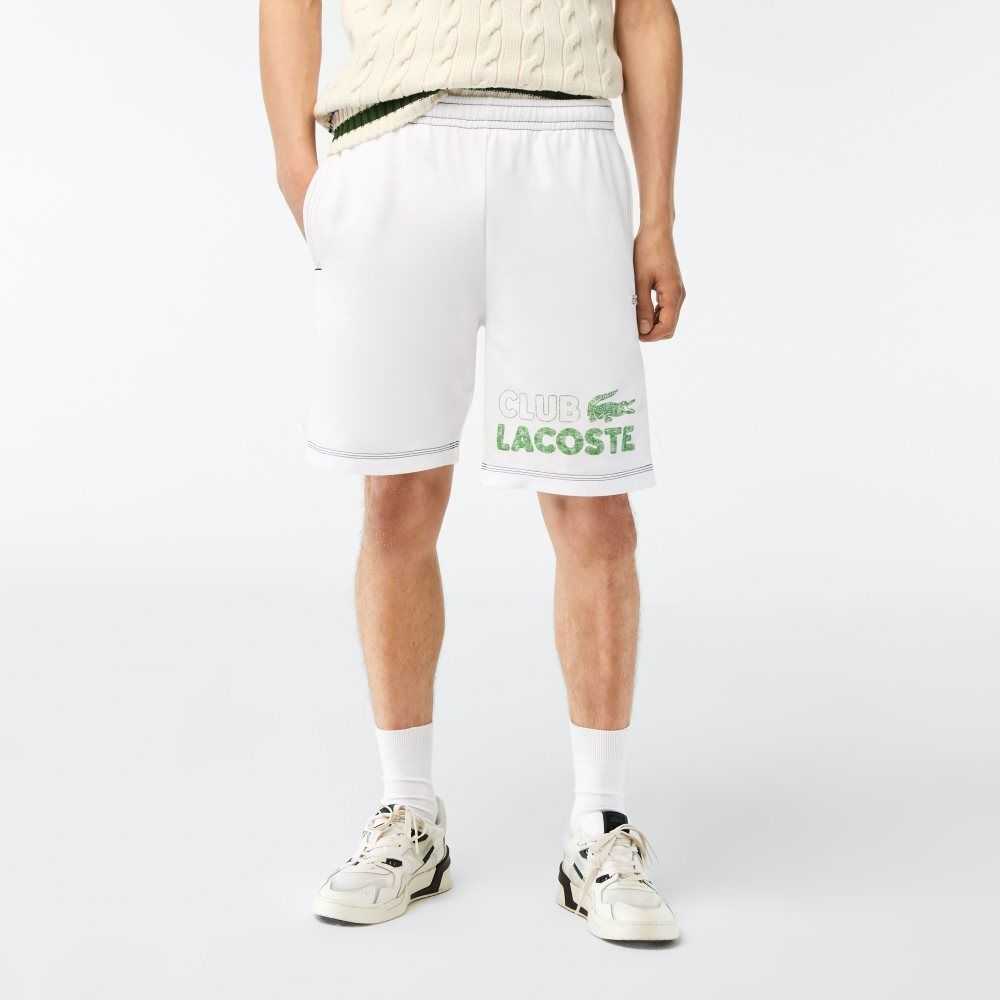 White Lacoste Regular Fit Contrast Branding Fleece Shorts | ECBKQH-754