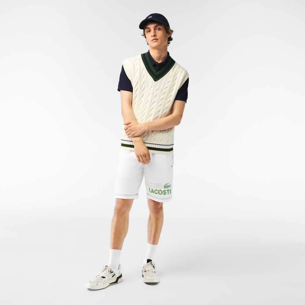 White Lacoste Regular Fit Contrast Branding Fleece Shorts | ECBKQH-754