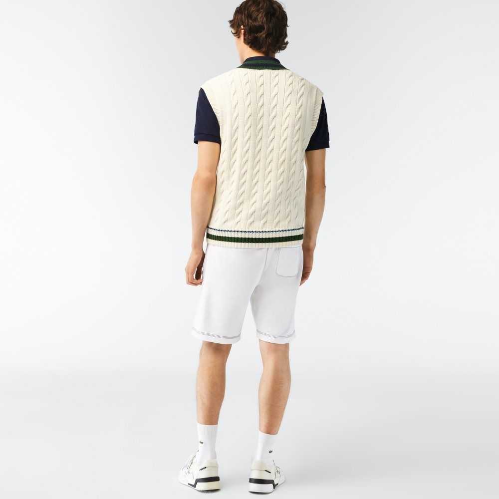 White Lacoste Regular Fit Contrast Branding Fleece Shorts | ECBKQH-754