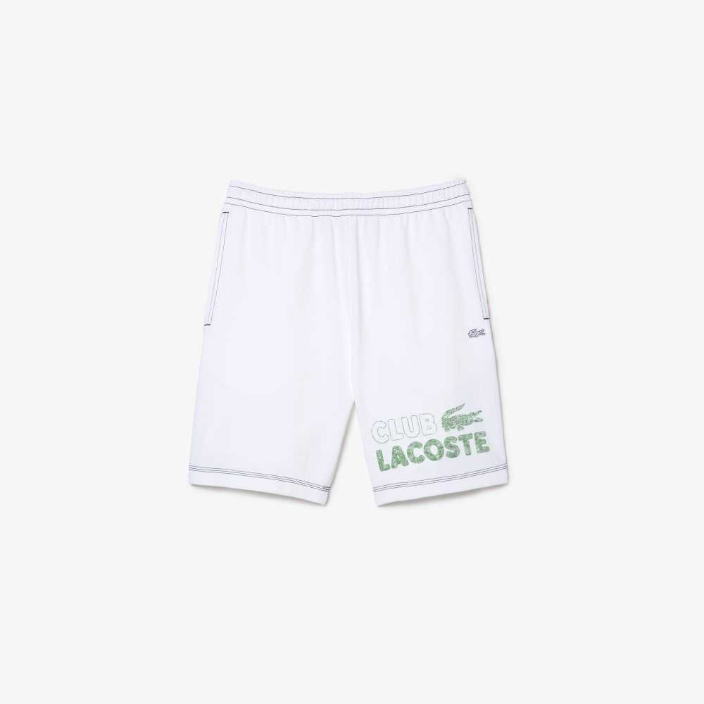 White Lacoste Regular Fit Contrast Branding Fleece Shorts | ECBKQH-754