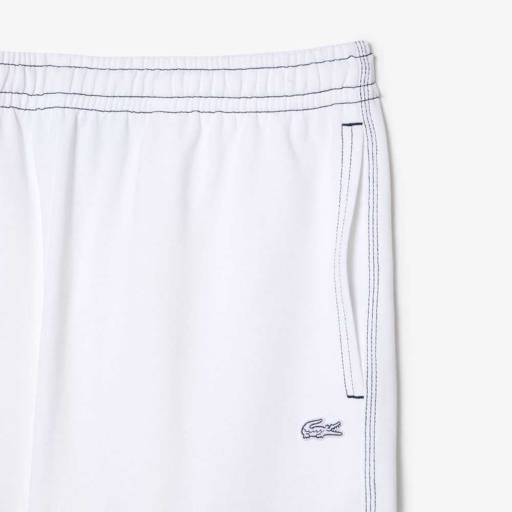 White Lacoste Regular Fit Contrast Branding Fleece Shorts | ECBKQH-754