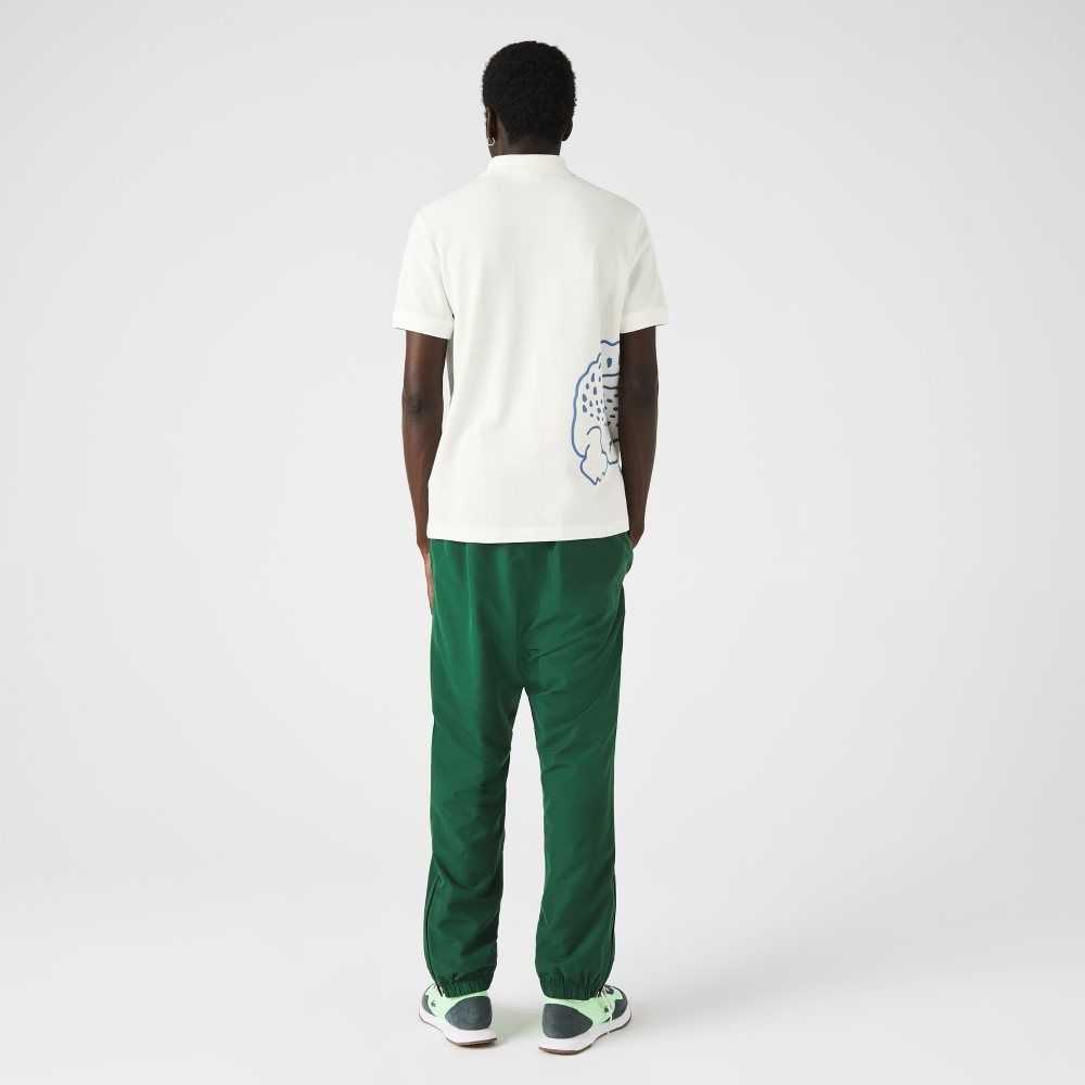 White Lacoste Regular Fit Crocodile Print Cotton Pique Polo | DYTRCX-456