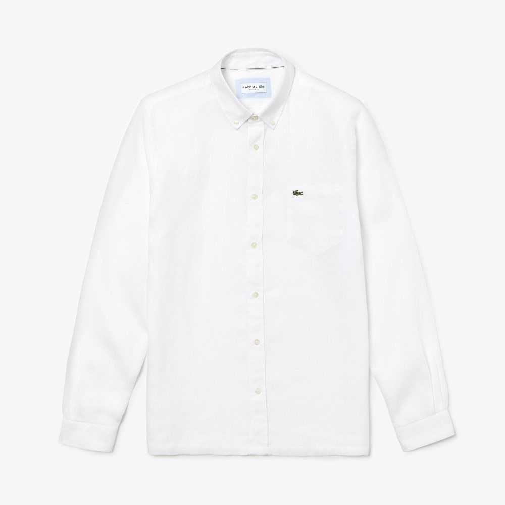 White Lacoste Regular Fit Linen Shirt | FVLBIC-589