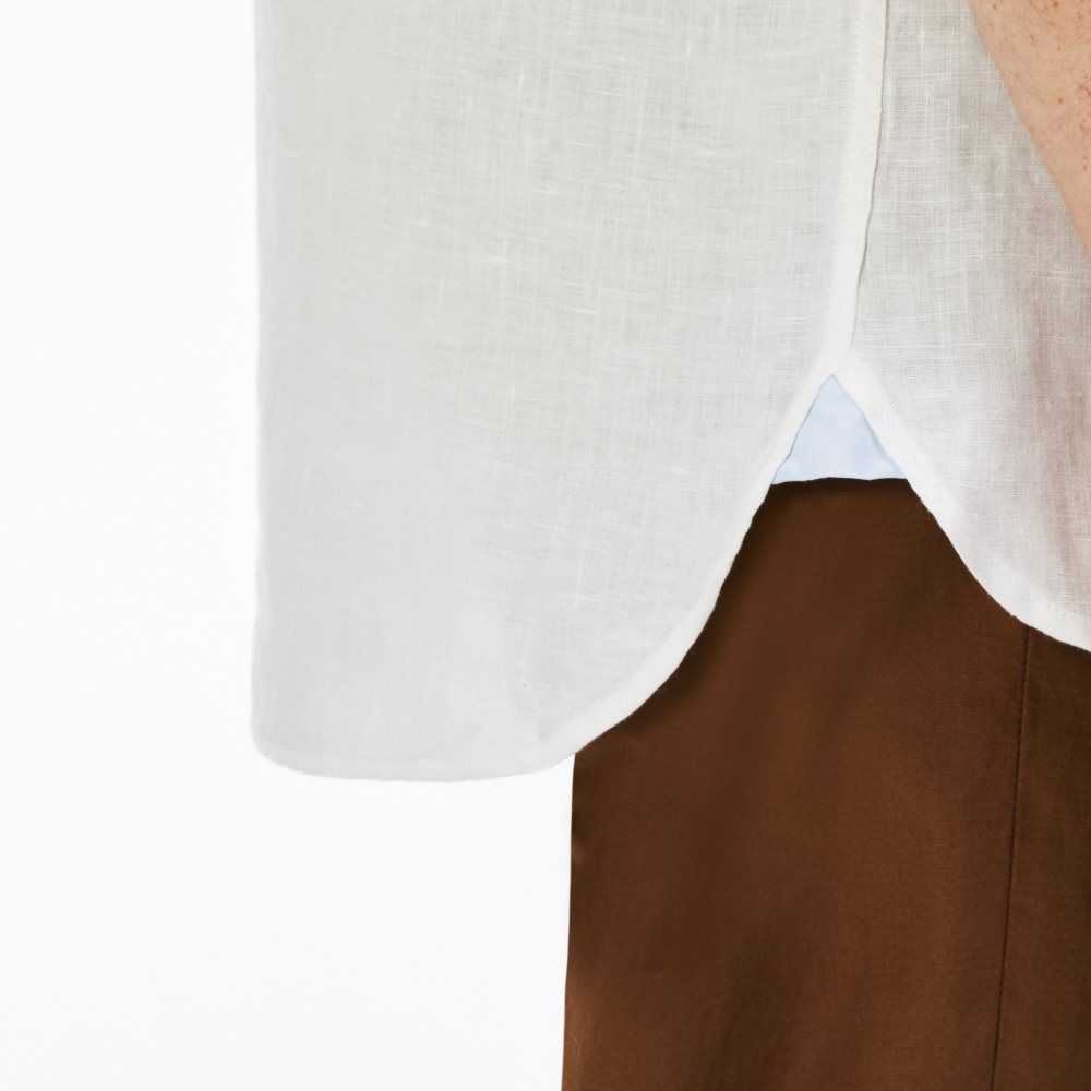 White Lacoste Regular Fit Linen Shirt | FVLBIC-589