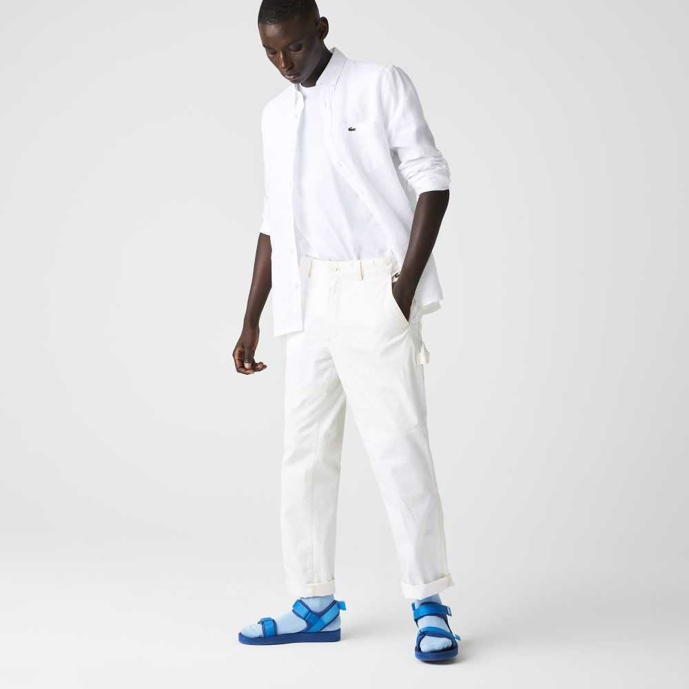 White Lacoste Regular Fit Linen Shirt | FVLBIC-589