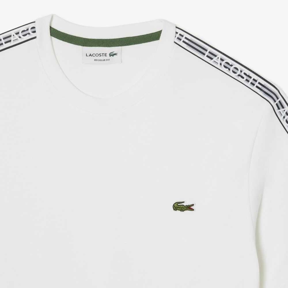 White Lacoste Regular Fit Logo Stripe T-Shirt | PGYZJH-736