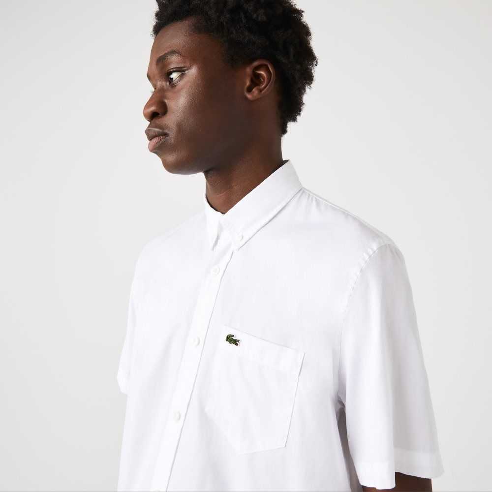 White Lacoste Regular Fit Oxford Cotton Shirt | AYZBCO-529