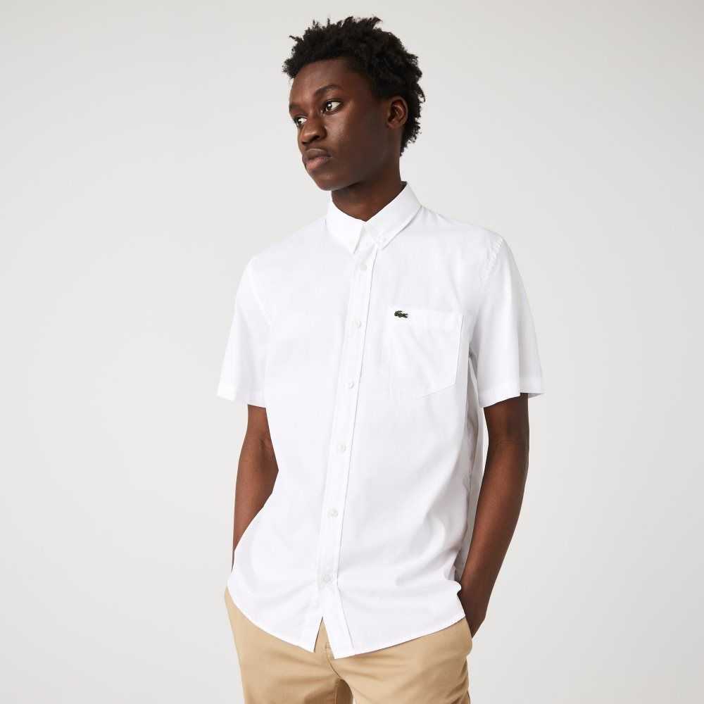 White Lacoste Regular Fit Oxford Cotton Shirt | AYZBCO-529