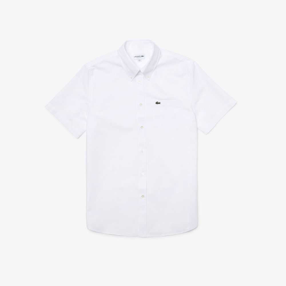 White Lacoste Regular Fit Oxford Cotton Shirt | AYZBCO-529