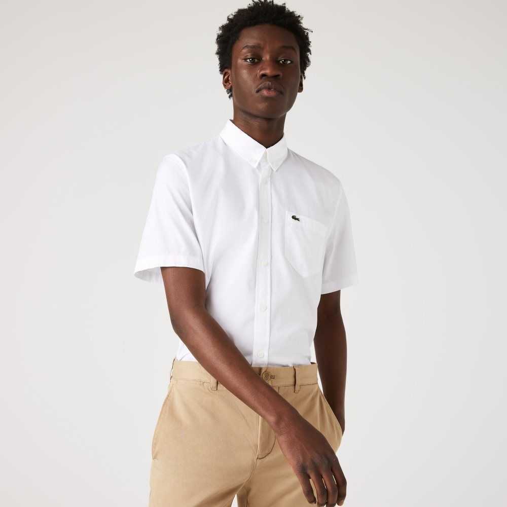 White Lacoste Regular Fit Oxford Cotton Shirt | AYZBCO-529