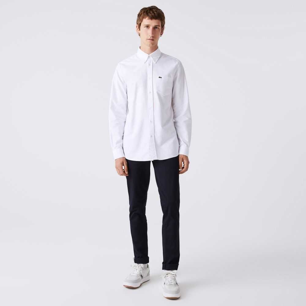 White Lacoste Regular Fit Oxford Cotton Shirt | MLAODX-459