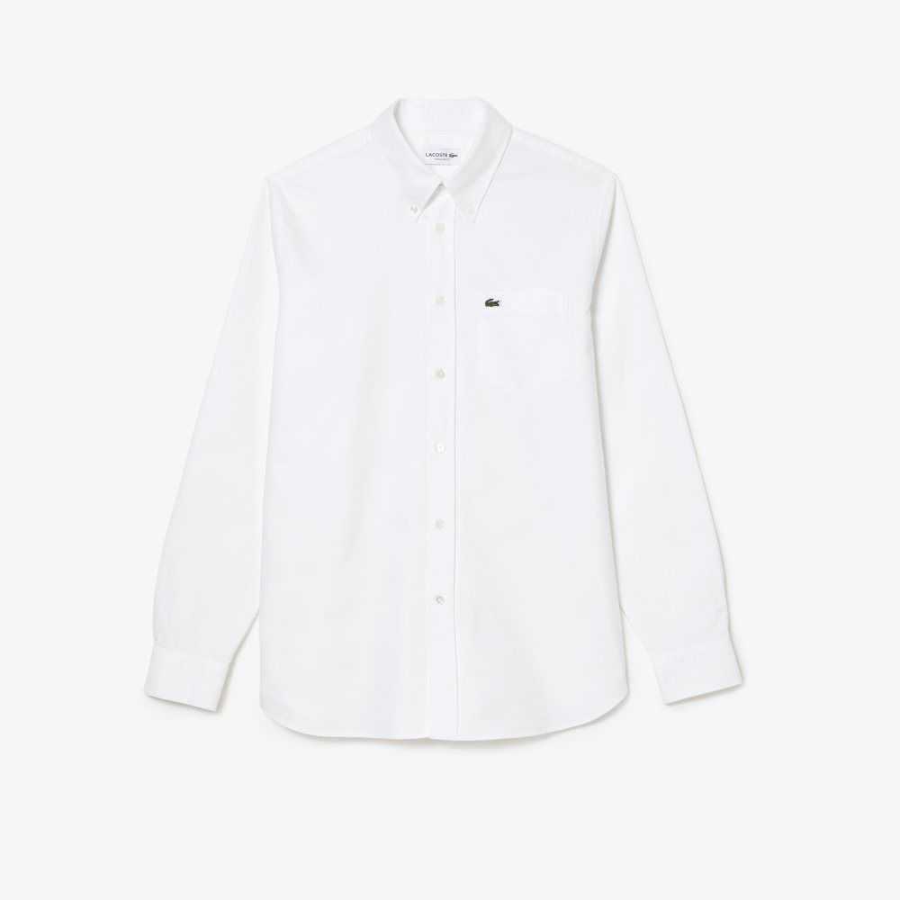 White Lacoste Regular Fit Oxford Cotton Shirt | MLAODX-459