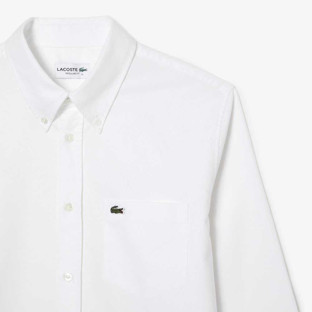 White Lacoste Regular Fit Oxford Cotton Shirt | MLAODX-459