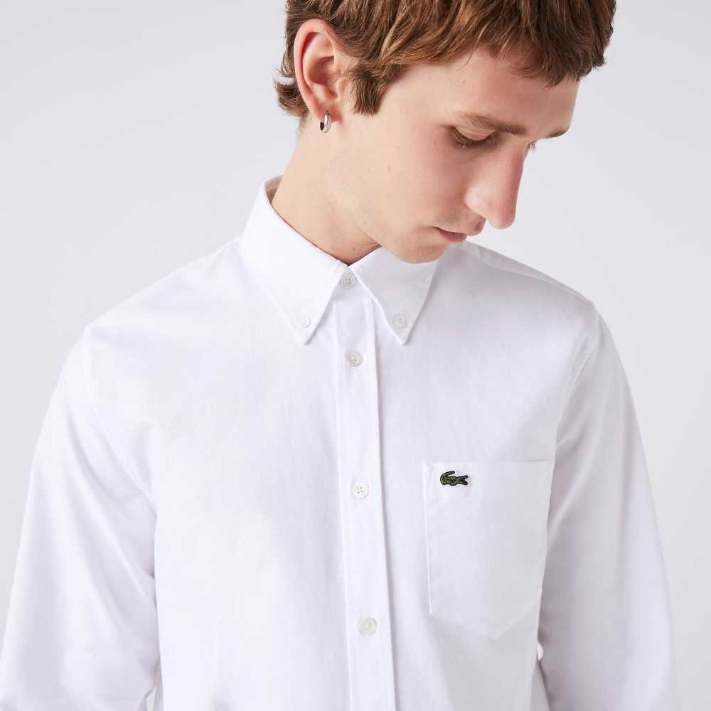 White Lacoste Regular Fit Oxford Cotton Shirt | MLAODX-459