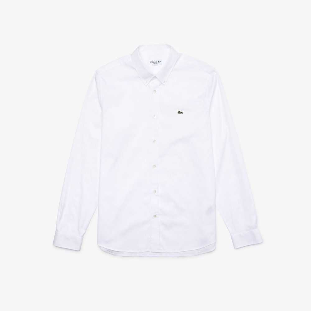 White Lacoste Regular Fit Premium Cotton Shirt | TOURBZ-951