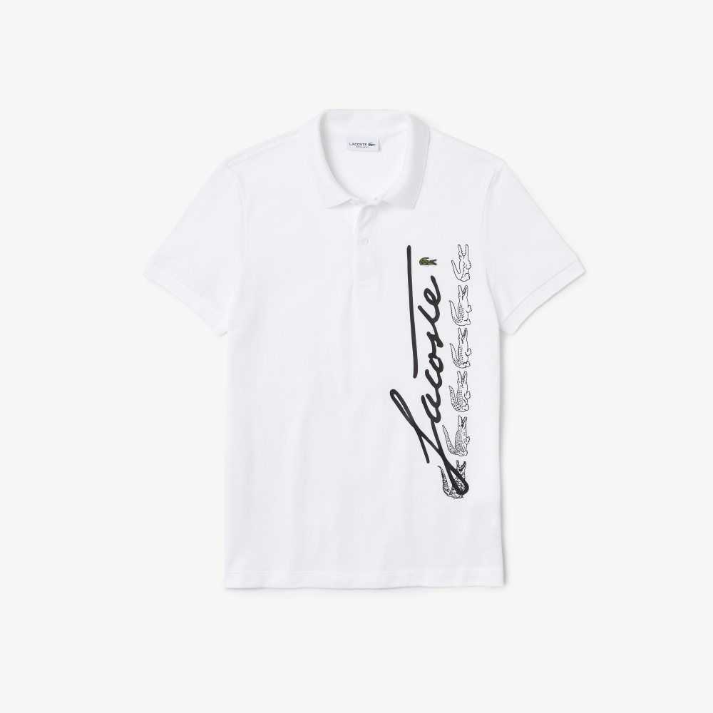 White Lacoste Regular Fit Signature Cotton Pique Polo | KACURI-876