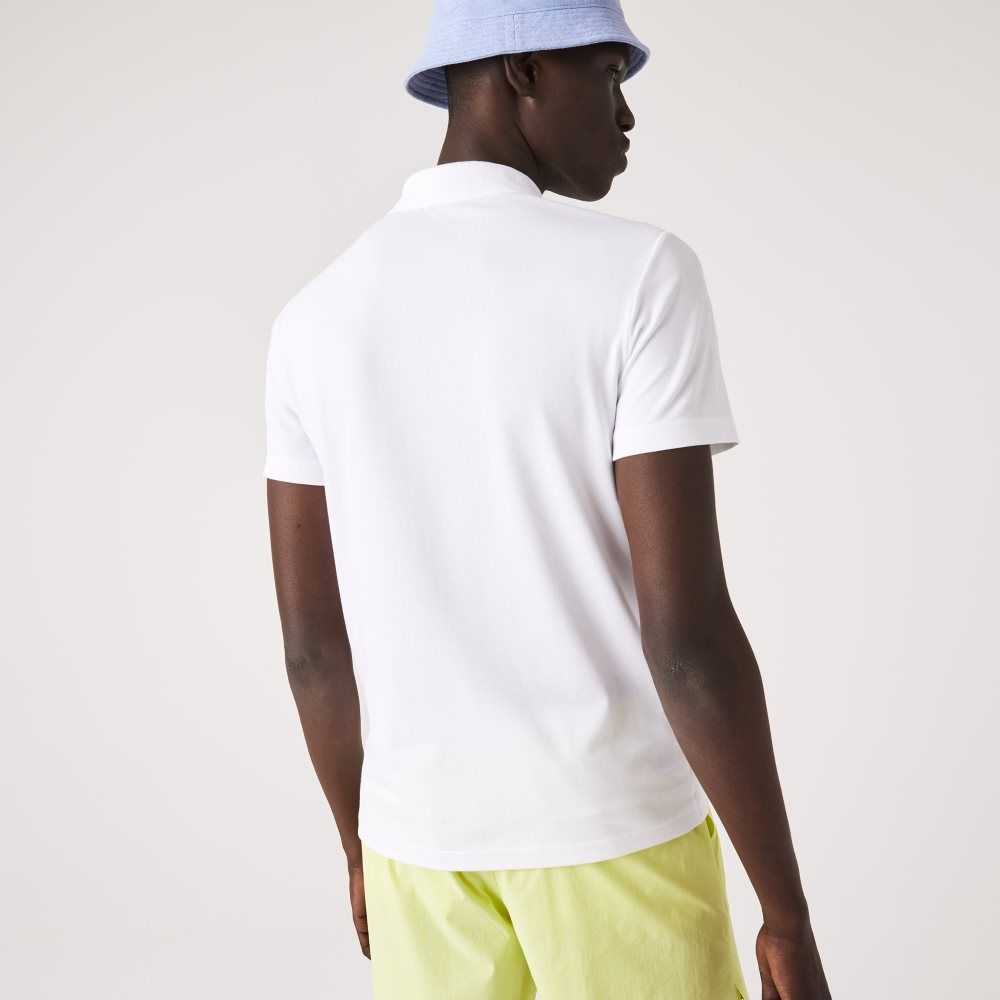 White Lacoste Regular Fit Stretch Organic Cotton Polo | FTOGXP-921