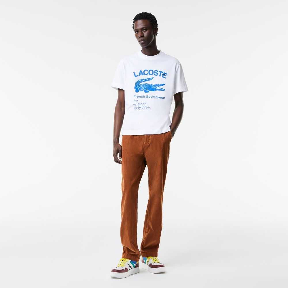 White Lacoste Relaxed Fit Crocodile T-Shirt | RYAFJT-732