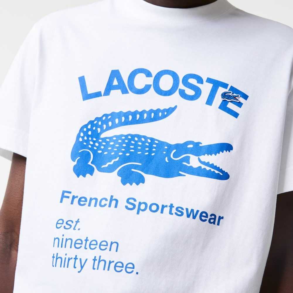 White Lacoste Relaxed Fit Crocodile T-Shirt | RYAFJT-732