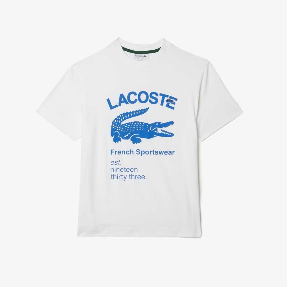 White Lacoste Relaxed Fit Crocodile T-Shirt | RYAFJT-732