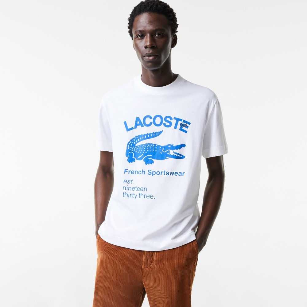 White Lacoste Relaxed Fit Crocodile T-Shirt | RYAFJT-732