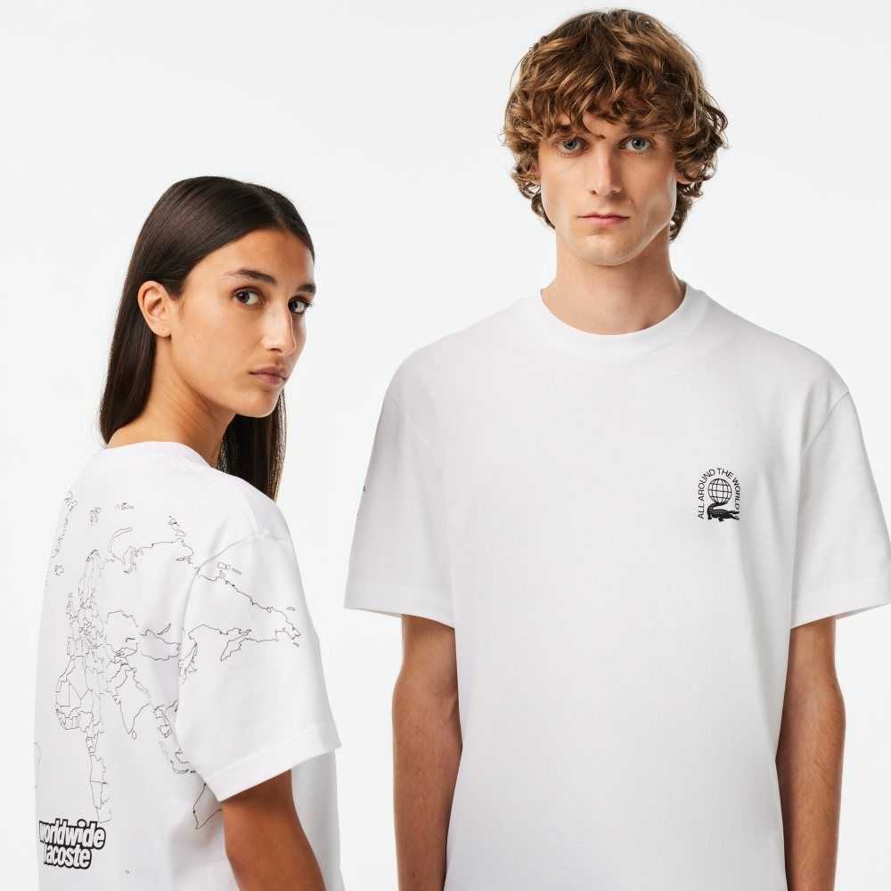 White Lacoste Relaxed Fit Organic Cotton Jersey T-Shirt | IYTPDX-586