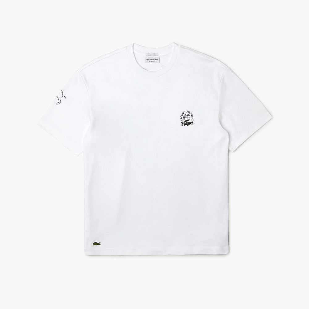 White Lacoste Relaxed Fit Organic Cotton Jersey T-Shirt | IYTPDX-586