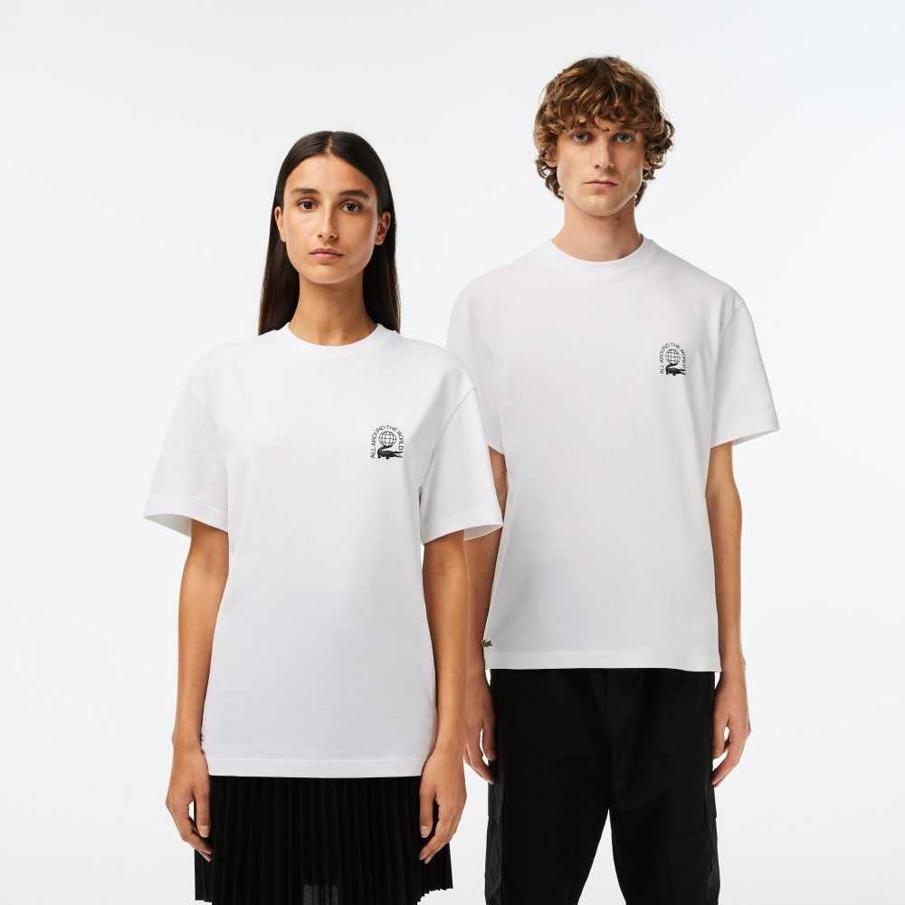 White Lacoste Relaxed Fit Organic Cotton Jersey T-Shirt | IYTPDX-586