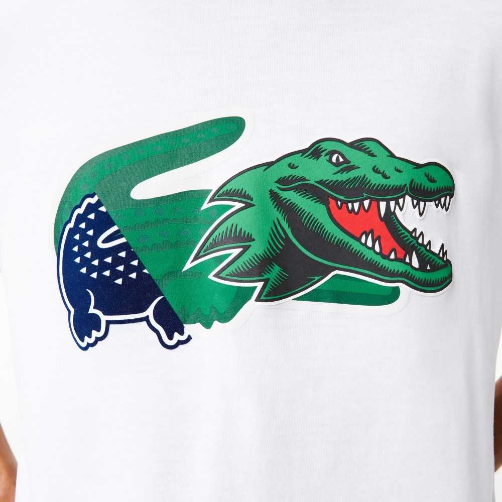 White Lacoste Relaxed Fit Oversized Crocodile T-Shirt | XMAUBL-104