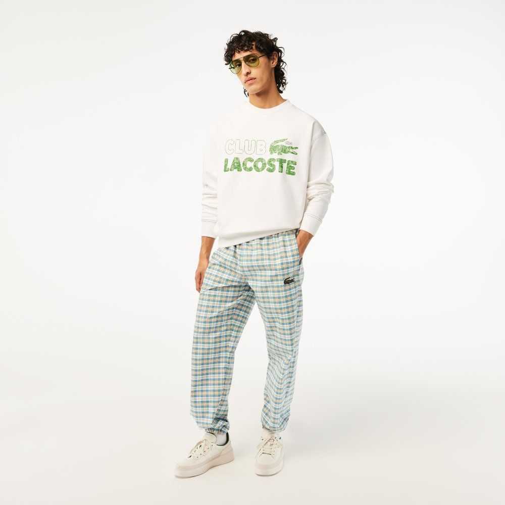 White Lacoste Round Neck Loose Fit Vintage Print Sweatshirt | CFRGPU-516