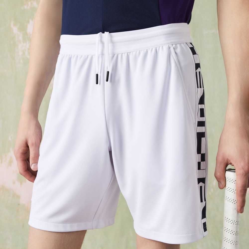 White Lacoste SPORT Contrast Print Tennis Shorts | CXFLUZ-783