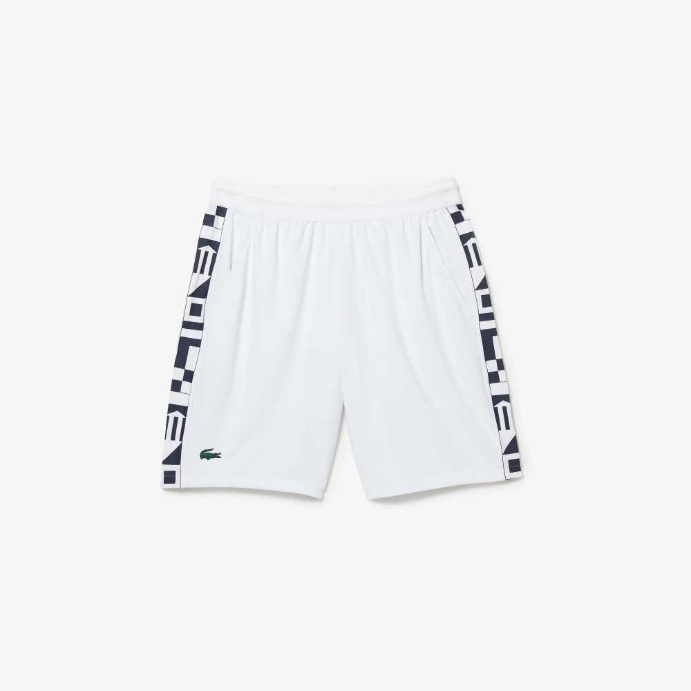 White Lacoste SPORT Contrast Print Tennis Shorts | CXFLUZ-783