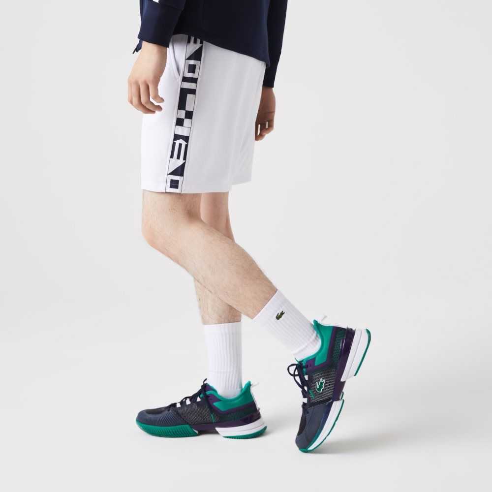 White Lacoste SPORT Contrast Print Tennis Shorts | CXFLUZ-783