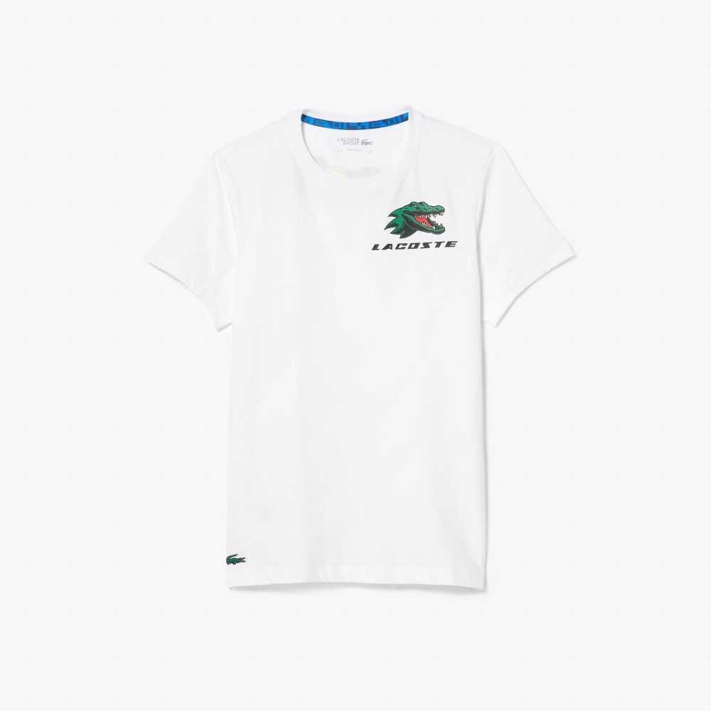 White Lacoste SPORT Crocodile Print Tennis T-Shirt | ASVYUL-038