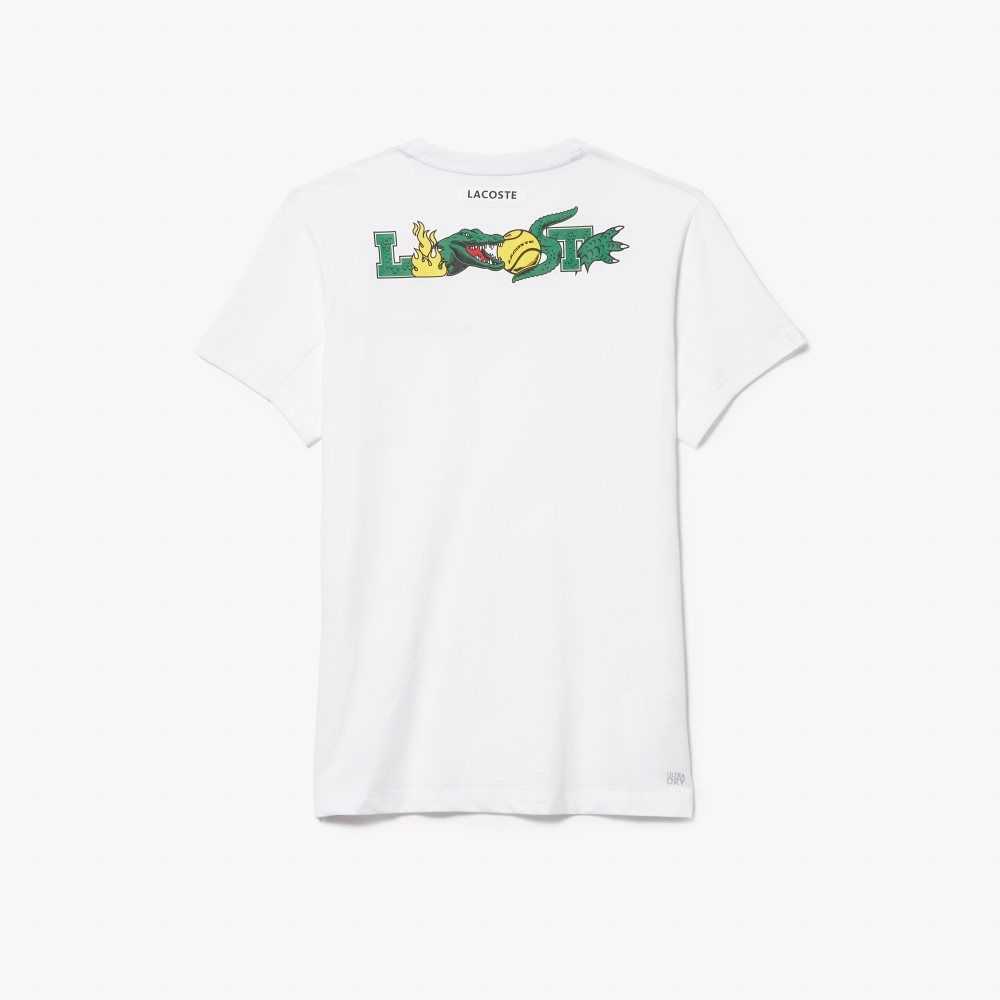 White Lacoste SPORT Crocodile Print Tennis T-Shirt | ASVYUL-038