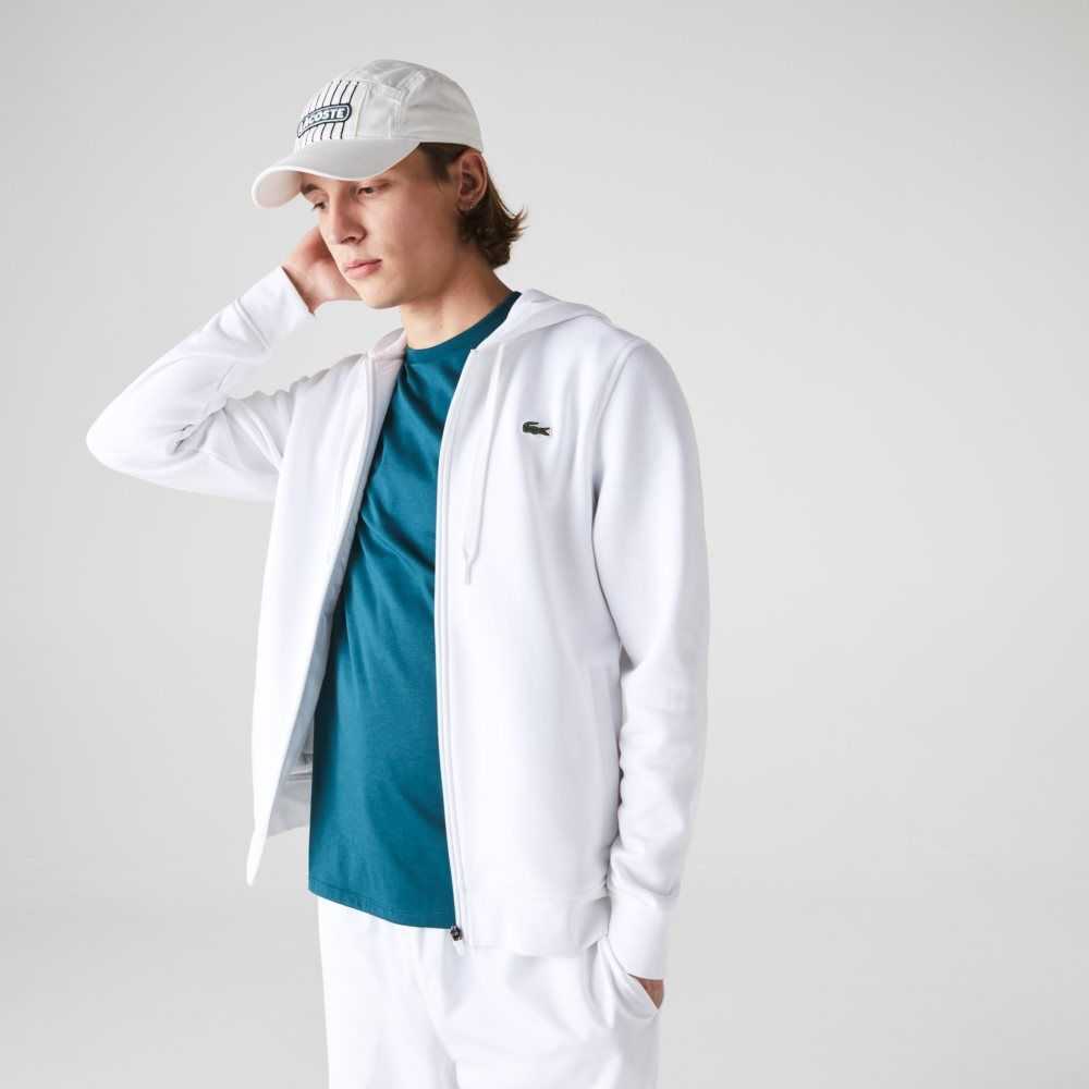 White Lacoste SPORT Lightweight Bi-material Hoodie | YVSKBN-175